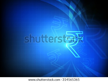 Vector : Indian Rupee symbol with grid and blue background