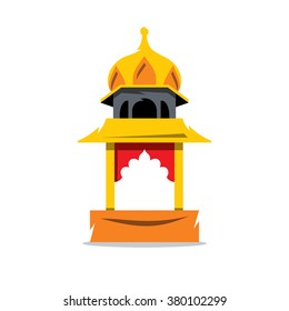 Vector Indian Temple with arch Cartoon Illustration. The building in Indian style. Branding Identity Corporate Logo isolated on a white background