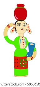 Vector Indian Toy-A toy representation of a rural woman of India, carrying pots of water.