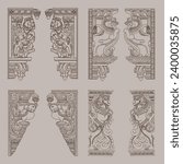 Vector Indian traditional style Lion, horse and peacock design corners