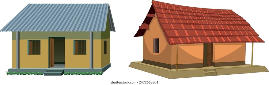 Vector of Indian village houses for 2d cartoon