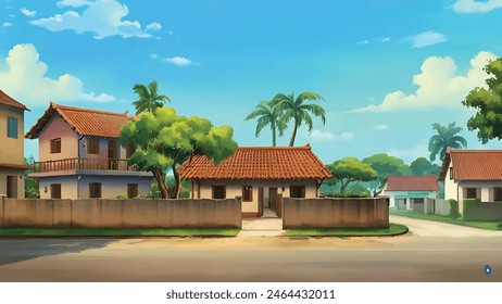 A vector of indian village poor house background house palm tree tree