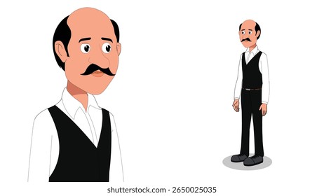 Vector Camarero indio Personaje de dibujos animados Camarero Hombre