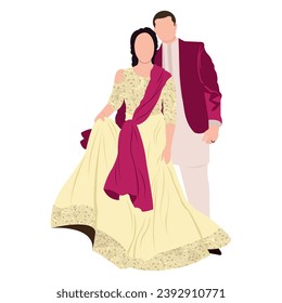 	
vector indian wedding bride and groom wearing traditional wedding dresses	
