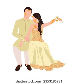 vector indian wedding couple illustration for wedding invitation cards