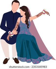 vector indian wedding couple illustration for wedding invitation cards