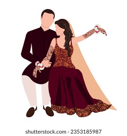 vector indian wedding couple illustration for wedding invitation cards