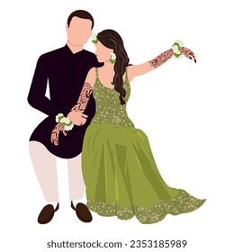 vector indian wedding couple illustration for wedding invitation cards