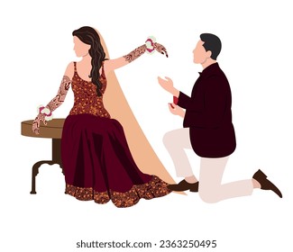 vector indian wedding couple illustration for wedding invitation cards	