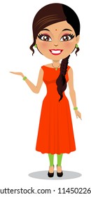 A vector of an Indian woman in a salwar kameez isolated on white.