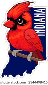 Vector Indiana sticker with Northern Cardinal 