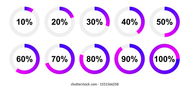 Vector Indicator Loading. Set Of Color Circular Progress Bar Icon. Vector Percentage Indicators. Circle Diagrams For Infographics.