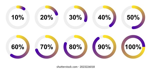 Vector indicator loading. Set of color circular progress bar icon. Vector percentage indicators. Circle diagrams for infographics.