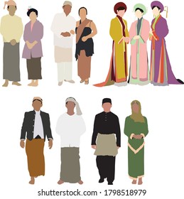 Vector Indigenous peoples costumes group on white background