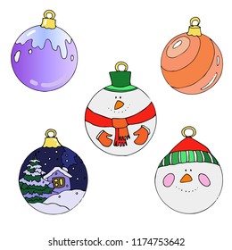 Vector individual Christmas multicolored balls on a white background, you can use in the design of greeting cards, holiday paper, napkins, posters, illustrations of children's books and other works 