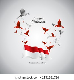 Vector Indonesia flag with origami birds.