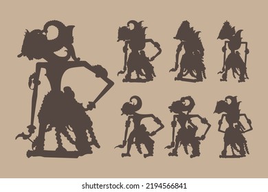 Vector Indonesia Wayang Silhouettes On White Background