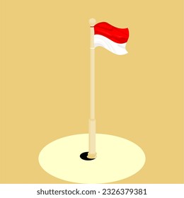 vector indonesian flag fluttering on the flagpole