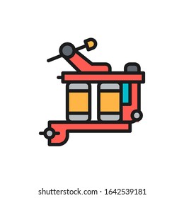 Vector induction tattoo machine, equipment flat color line icon.