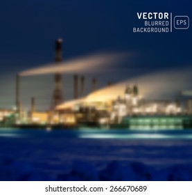 vector industrial background with blurred concrete building exterior and rich lights.  illustration of soft colored abstract background. 