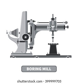 Vector industrial boring mill in flat style