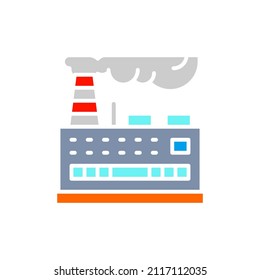 Vector industrial building factory, power plant white line icon.