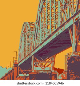 Vector industrial card. Retro style poster with railway.