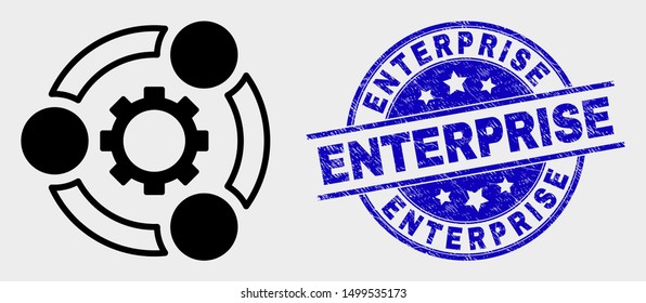 Vector industrial cooperation pictogram and Enterprise seal stamp. Red rounded grunge seal stamp with Enterprise text. Vector composition in flat style.