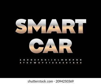 Vector industrial emblem Smart Car. Iron modern Font. Reflective Set of Silver Alphabet Letters and Numbers