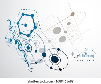 Vector industrial and engineering background, future technical plan. Abstract blueprint of mechanism, mechanical scheme. 