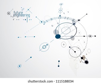 Vector industrial and engineering background, future technical plan. Abstract blueprint of mechanism, mechanical scheme. 