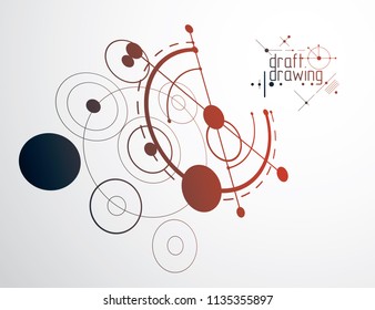 Vector industrial and engineering background, future technical plan. Abstract blueprint of mechanism, graphic illustration. 