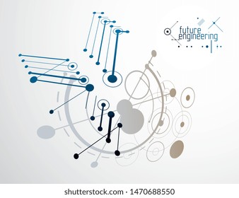 Vector industrial and engineering background, future technical plan. Abstract blueprint of mechanism, mechanical scheme. 