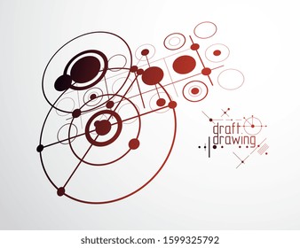 Vector industrial and engineering background, future technical plan. Abstract blueprint of mechanism, graphic illustration. 