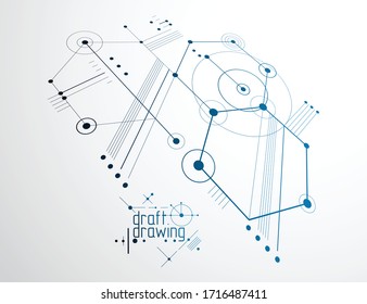 Vector industrial and engineering background, future technical plan. Abstract blueprint of mechanism, mechanical scheme. 