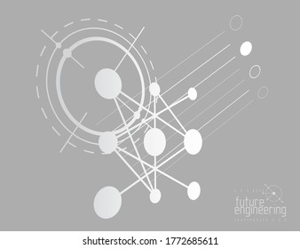 Vector industrial and engineering background, future technical plan. Abstract blueprint of mechanism, mechanical scheme. 