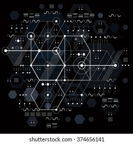 Vector industrial and engineering background, future technical plan. Perspective blueprint of mechanism, mechanical scheme. For use as website background.