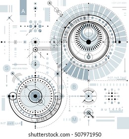 Vector industrial and engineering background, future technical plan. Perspective blueprint of mechanism, mechanical scheme. For use as website background.