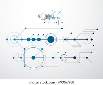 Vector industrial and engineering background, future technical plan. Abstract blueprint of mechanism, mechanical scheme. 