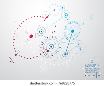 Vector industrial and engineering background, future technical plan. Abstract blueprint of mechanism, mechanical scheme. 