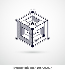 Vector industrial and engineering black and white background, future technical plan. Modern geometric composition can be used as template and layout. 