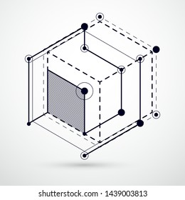 Vector industrial and engineering black and white background, future technical plan. Modern geometric composition can be used as template and layout. 