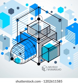 Vector industrial and engineering blue background, future technical plan. Modern geometric composition can be used as template and layout. 