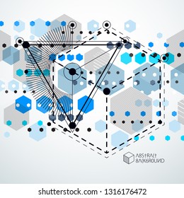 Vector industrial and engineering blue background, future technical plan. Modern geometric composition can be used as template and layout. 