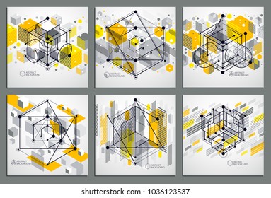 Vector industrial and engineering yellow backgrounds set, future technical plan. Modern geometric composition can be used as template and layout. 