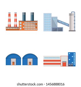 Vector of industrial factory and building design icons. Collection of industry and construction vector icon for stock.