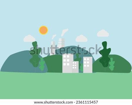 Vector industrial factory located in the middle of nature, campaign illustration Reducing carbon dioxide emissions from industrial plants, concept