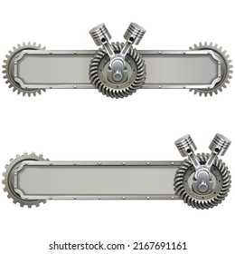 Vector Industrial Frames with Pistons and Gears isolated on white background