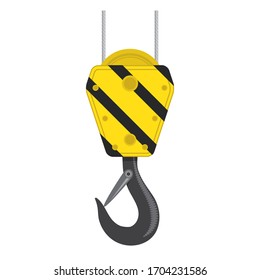 Vector Industrial Hook Icon Isolated on White Background. Construction Crane Logo. Old Lifting Machinery and Steel Rope.