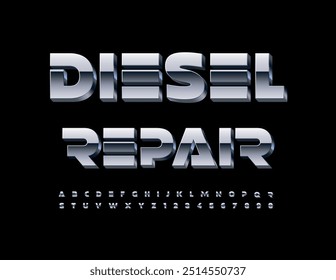 Vetor ícone industrial Diesel Repair. Fonte do estilo futurista. Letras e Números de Alfabeto 3D de Prata Legal definidos.